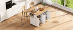 K&K 55.5' Fluted Kitchen Island with 2 Drop Leaf, Kitchen Storage Cart with Power Outlet, 4 Doors, Spice rack, Rolling Island Table with Wood-grain Top, Curved Edge for Kitchen, Dining Room,White - Grand Goldman Shop