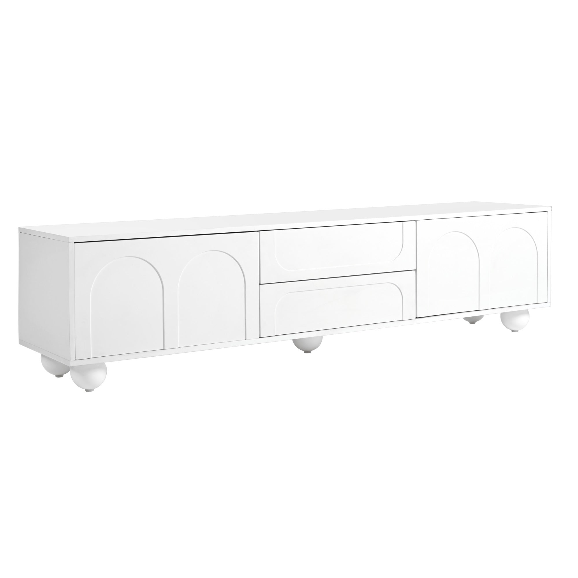 ON-TREND Cream Style TV Stand with Arched Doors & 2 Drawers for TVs up to 75', Minimalist Media Console with Rebound Device, Entertainment Center with 5 Iron Round Legs for Living Room, Bedroom, White - Grand Goldman Shop