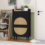 Allen Rattan 2-Door 1-Drawer Cabinet Shoe Rack for Entrance, Black Particle Board, Double Layer - Grand Goldman Shop
