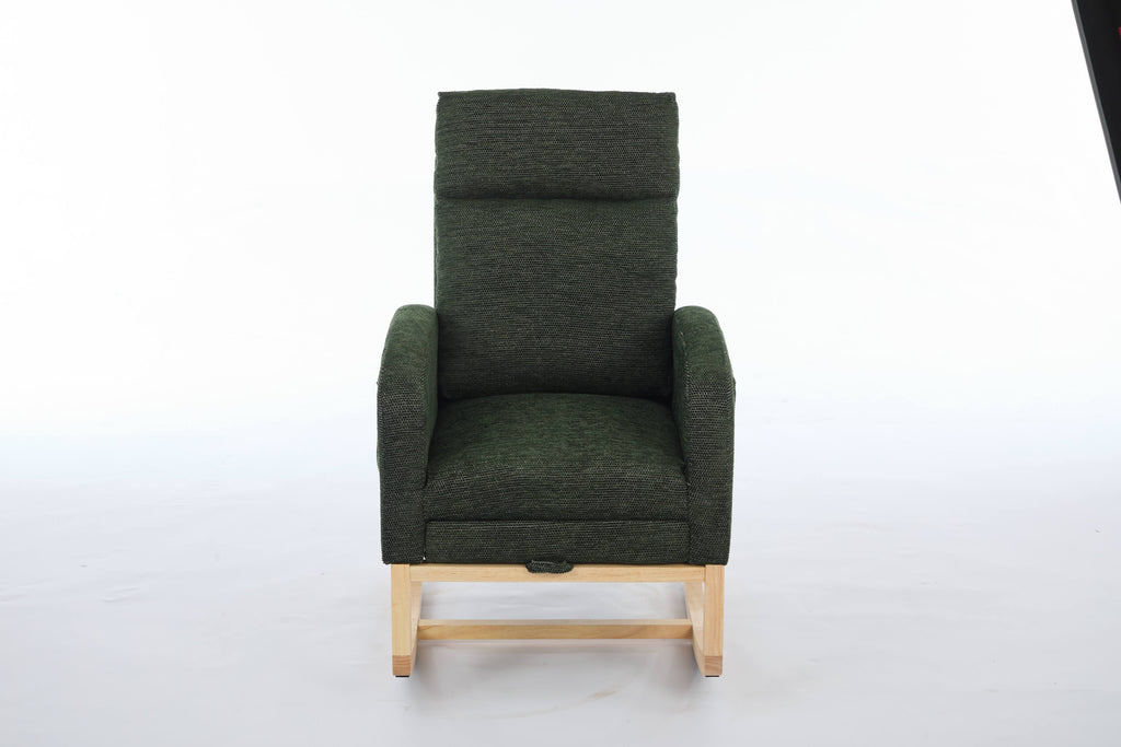 Modern Accent Rocking Chair Rocking Chair with Solid Wood Legs, Upholstered Nursery Glider Rocker, Comfy Armchair with Side Pocket, Living Room Lounge Arm Chair with High Backrest fabric - Grand Goldman Shop
