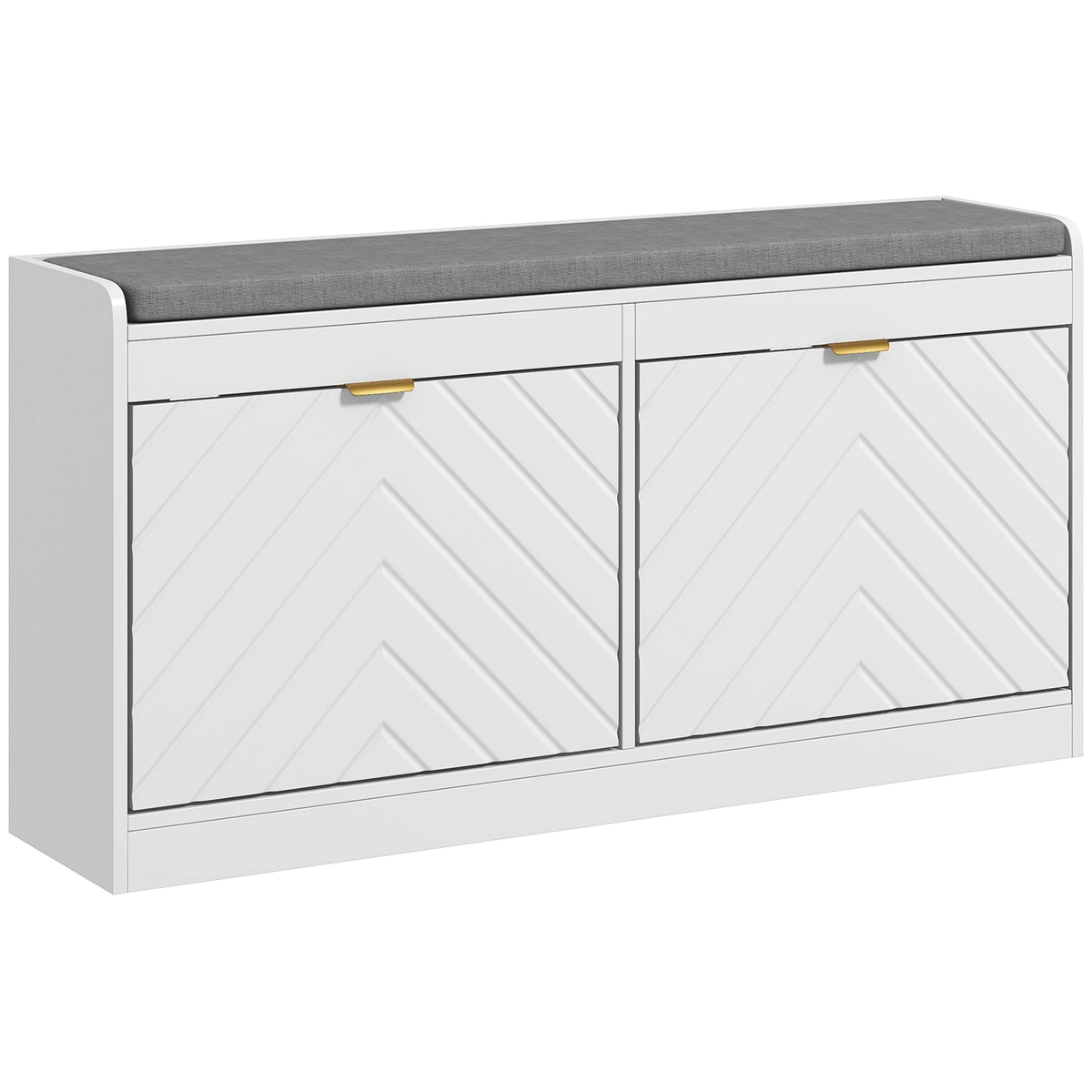 HOMCOM Shoe Bench, Entryway Bench with 2 Flip Drawers, Seating Cushion, and 2 Vents for 8 Pairs of Shoes for Hallway, White - Grand Goldman Shop