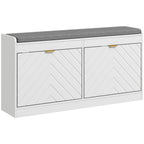 HOMCOM Shoe Bench, Entryway Bench with 2 Flip Drawers, Seating Cushion, and 2 Vents for 8 Pairs of Shoes for Hallway, White - Grand Goldman Shop