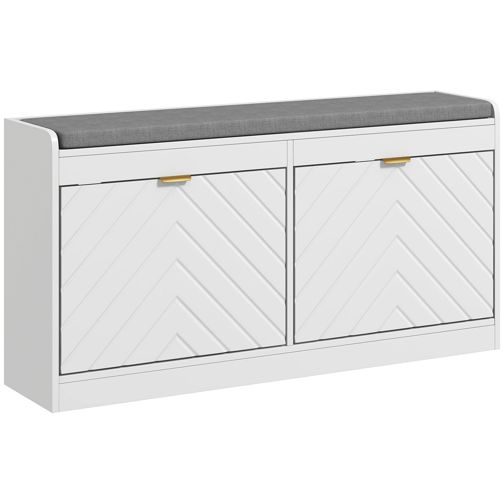 HOMCOM Shoe Bench, Entryway Bench with 2 Flip Drawers, Seating Cushion, and 2 Vents for 8 Pairs of Shoes for Hallway, White - Grand Goldman Shop