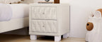 Elegant Velvet Nightstand with 2 Drawers and Crystal Handle, Storage Bedside Table with Button-Tufted, Beige - Grand Goldman Shop