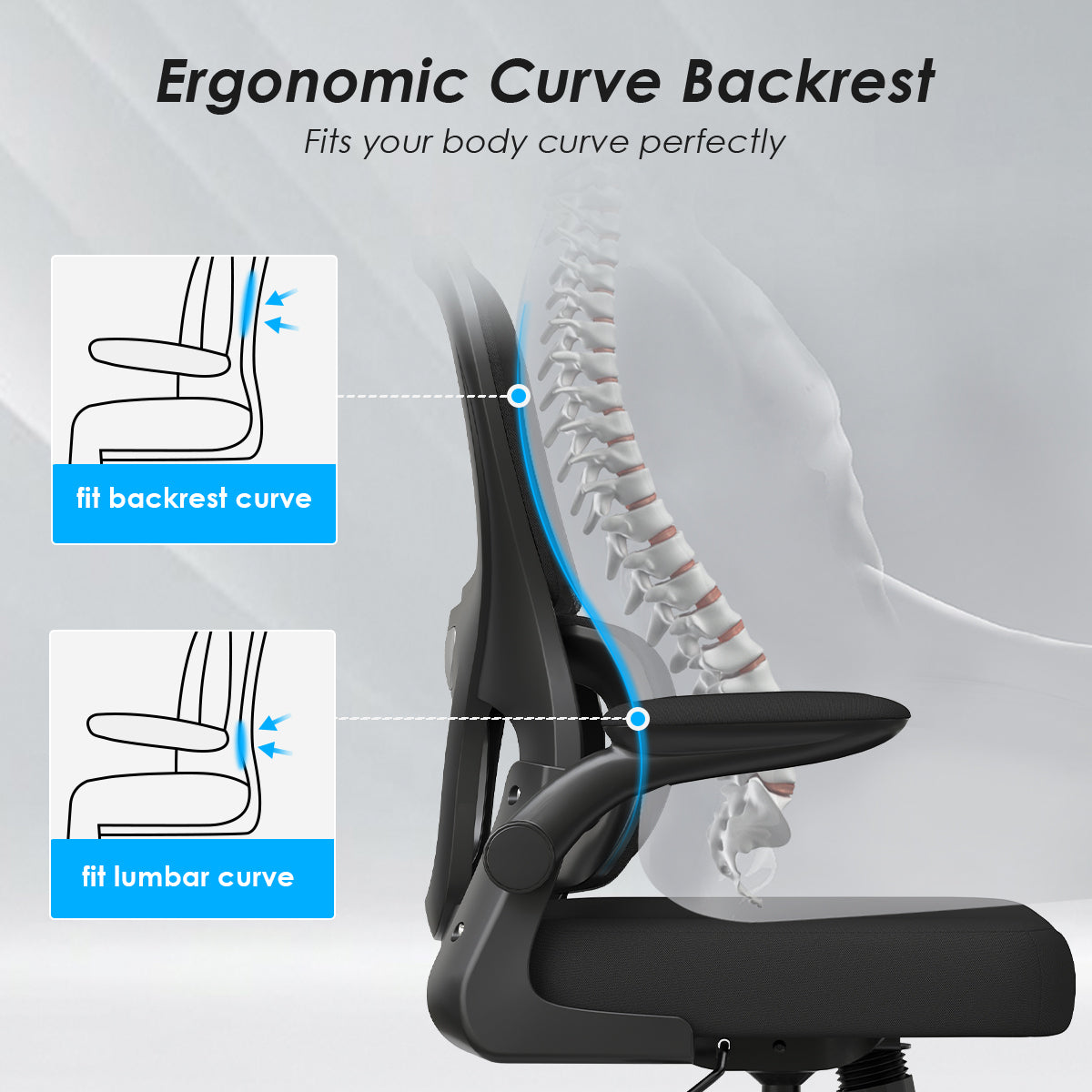 Office Chair, Mesh Ergonomic Office Chair with Lumbar Support, Comfy Computer Desk Chair with Flip Armrest Rolling Wheels for