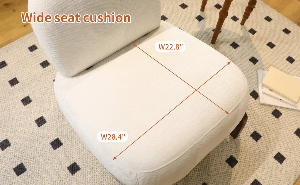Cute Accent Chair with Solid Wood Legs, Living Room Chair with Soft Fabric Cushion, Cozy Bedroom Chair, Comfy Armless Reading Chair for Apartment, Waiting Room, Balcony (White) - Grand Goldman Shop