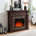 Electric Fireplace with Mantel, Fireplace Mantel, Fireplace Heater Freestanding, Realistic Stacked Stone Surround with Remote Control Timer LED Flame, Cherry, 45.66'W*11.8'D*40'H - Grand Goldman Shop