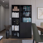 Micco 2 Piece 2 Piece Home Bookcase set, 42' Wide  with 8 Shelves and Double Door Cabinet, Living Room Set Black - Grand Gold