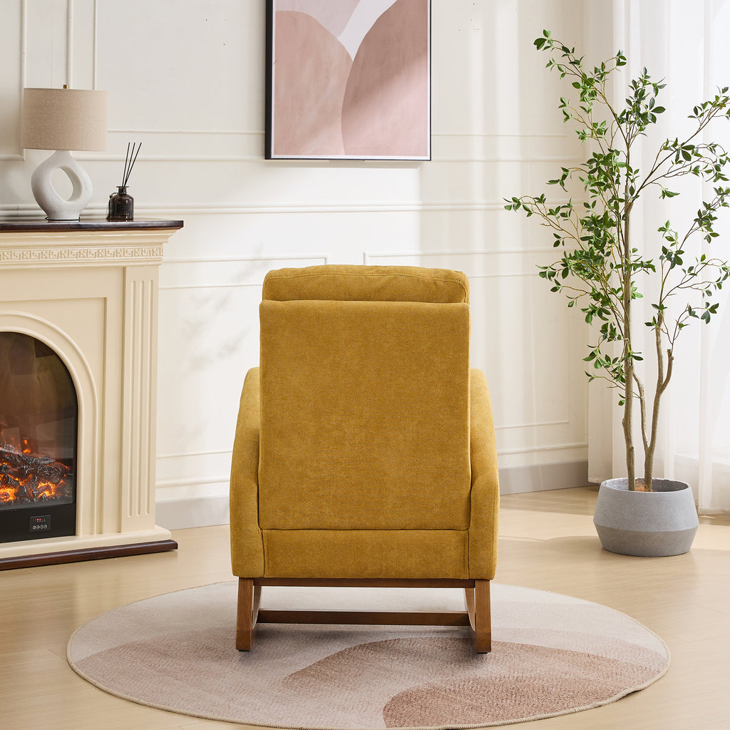 27.2'W Rocking Chair for Nursery, Polyester Glider Chair with High Back and Side Pocket, Rocking Accent Armchair with Rubber Wood Legs for Living Room/Bedroom.Mustard - Grand Goldman Shop