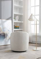 Teddy Fabric Swivel Accent Armchair Barrel Chair With Black Powder Coating Metal Ring,Ivory White - Grand Goldman Shop