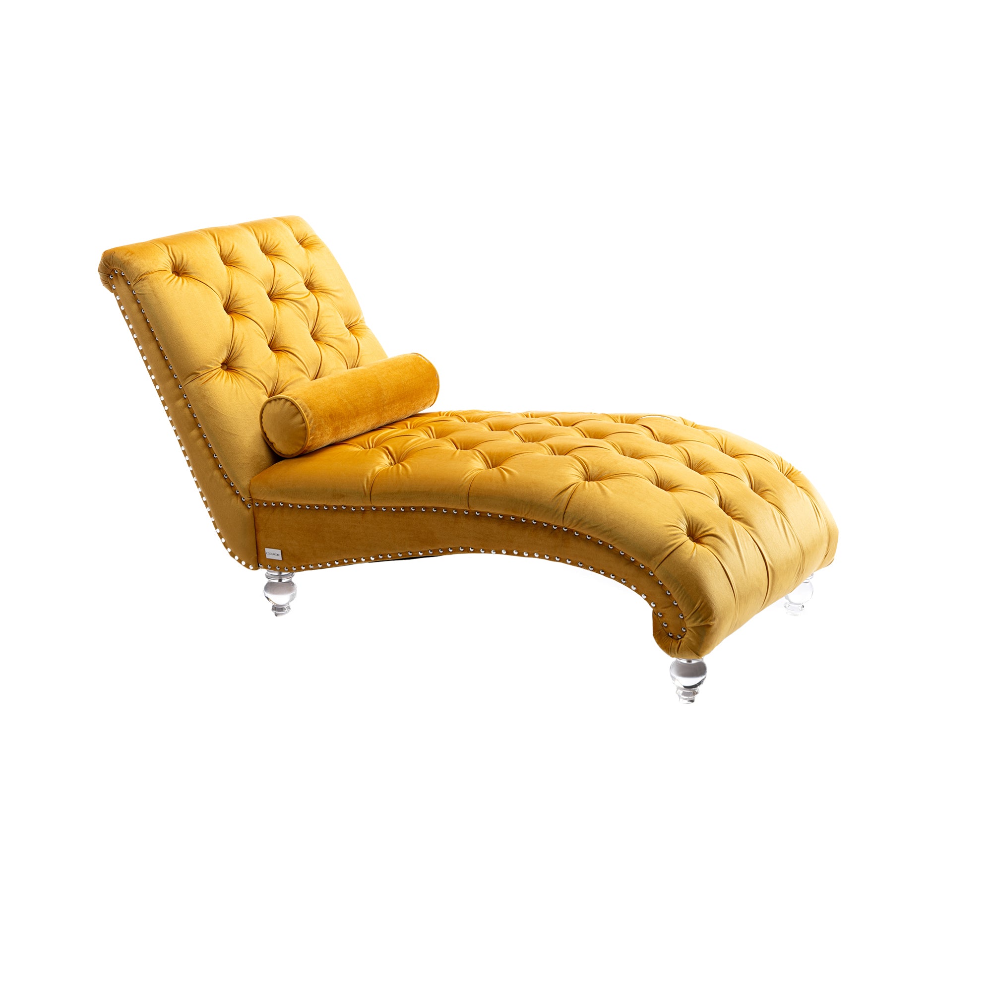 Velvet Button-Tufted Upholstered Chaise Lounge Chair with Pillow for Bedroom Living Room Office, Mustard - Grand Goldman Shop