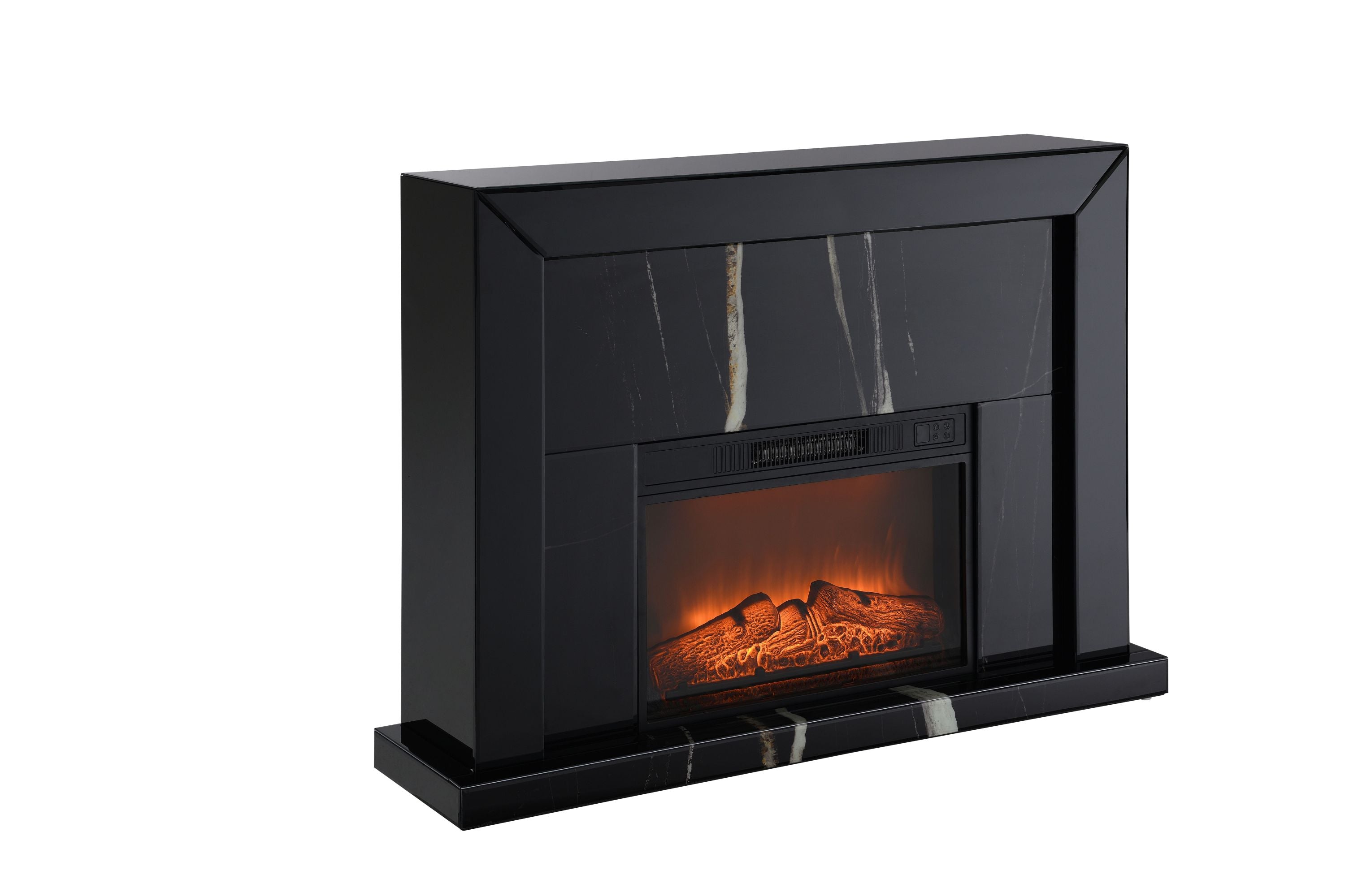 Drisana Black Mirrored Finish Fireplace - Grand Goldman Shop