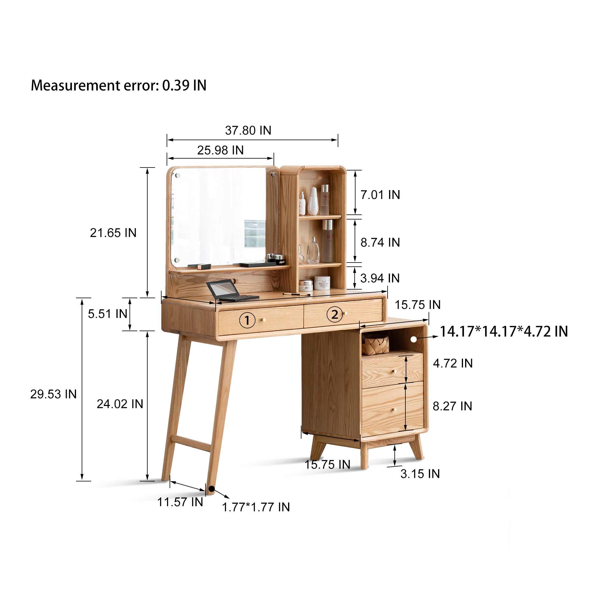 (Linen Gray Makeup Stool with Cushion) Dresser Table dresser 100% solid oak table table desk top table dresser compact dresser accessories storage width 90cm storage drawer natural wood natural - Grand Goldman Shop