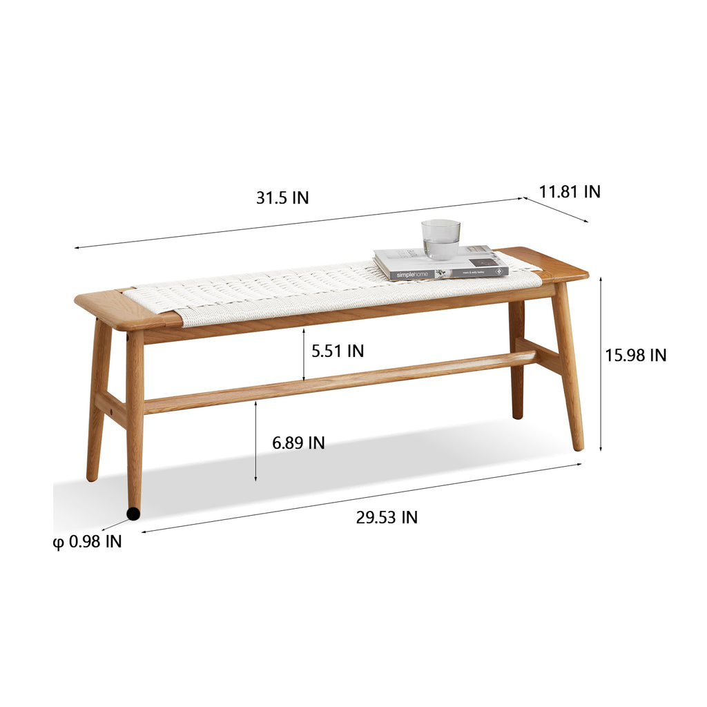 Design Natural Oak Wood Dining Bench Bed Bench with Handwoven Cane Seat in White - Grand Goldman Shop