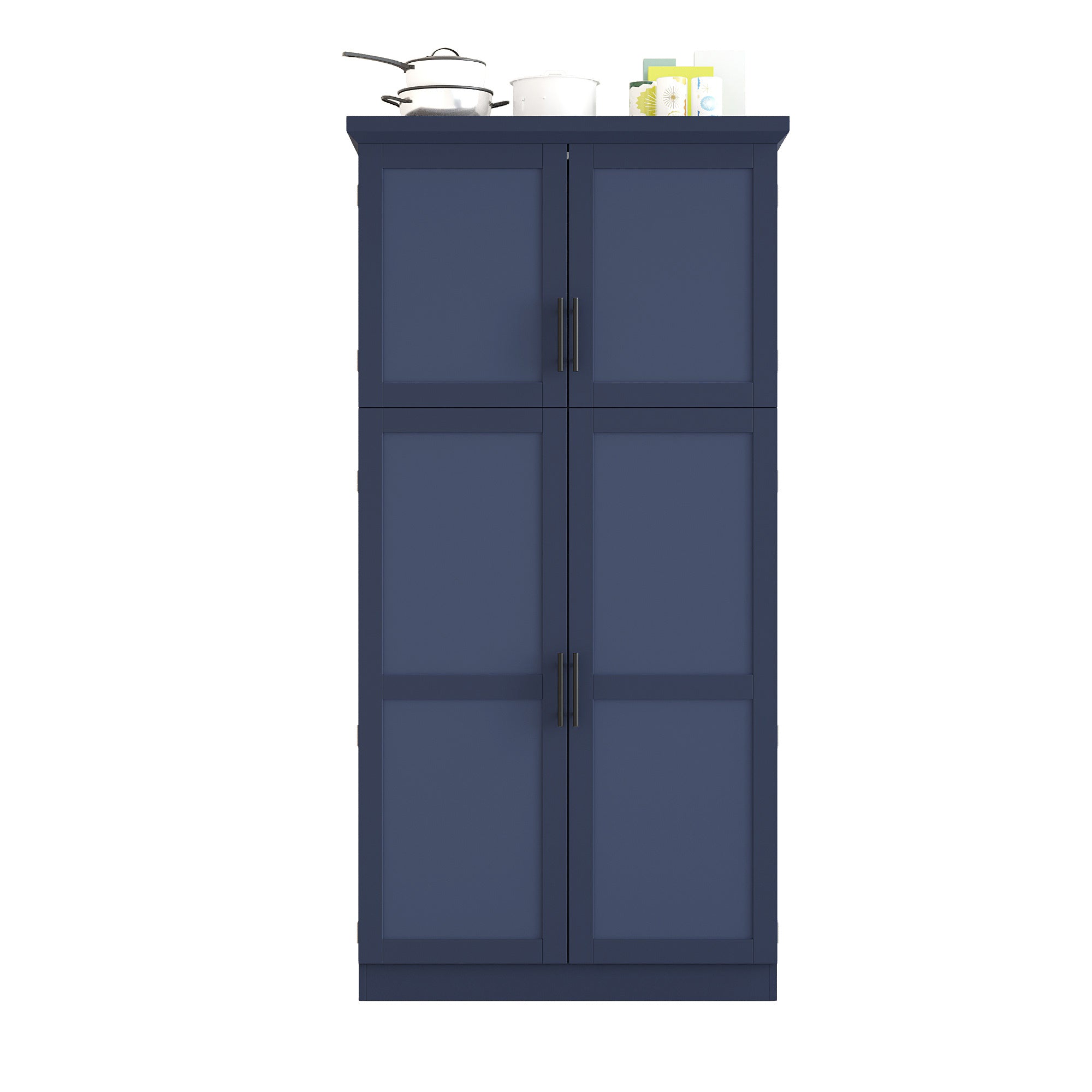 [Assembly Video Provided] TOPMAX 35.5x17.6x70.9inch Freestanding Kitchen Pantry Cabinet, Tall Storage Cabinet with 4 Doors, 2 Door Shelves, 8 Pull-out Trays and Adjustable Shelf for Dining Room, Blue - Grand Goldman Shop
