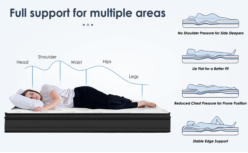 Queen Size Mattress,12 Inch Hybrid Mattress, Individually Pocketed Innerspring, Medium Firm - Grand Goldman Shop
