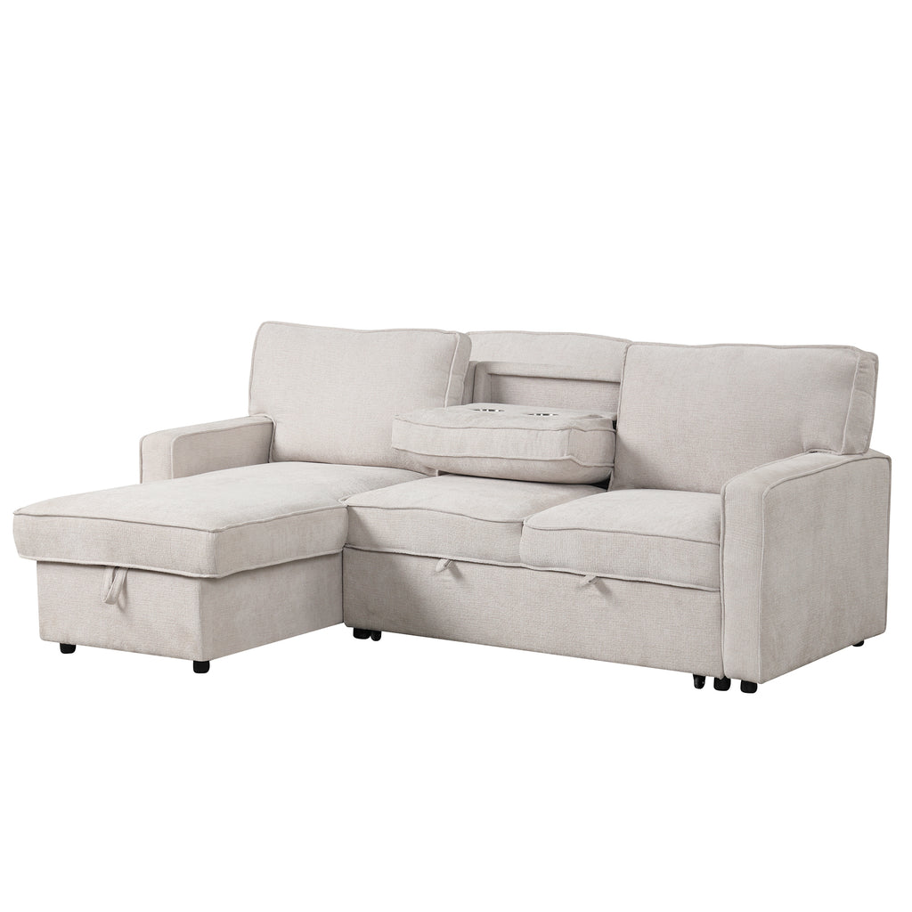 U_STYLE Upholstery Sleeper Sectional Sofa with Storage Space, USB port, 2 cup holders on Back Cushions(same sku; WY000335AAA) - Grand Goldman Shop