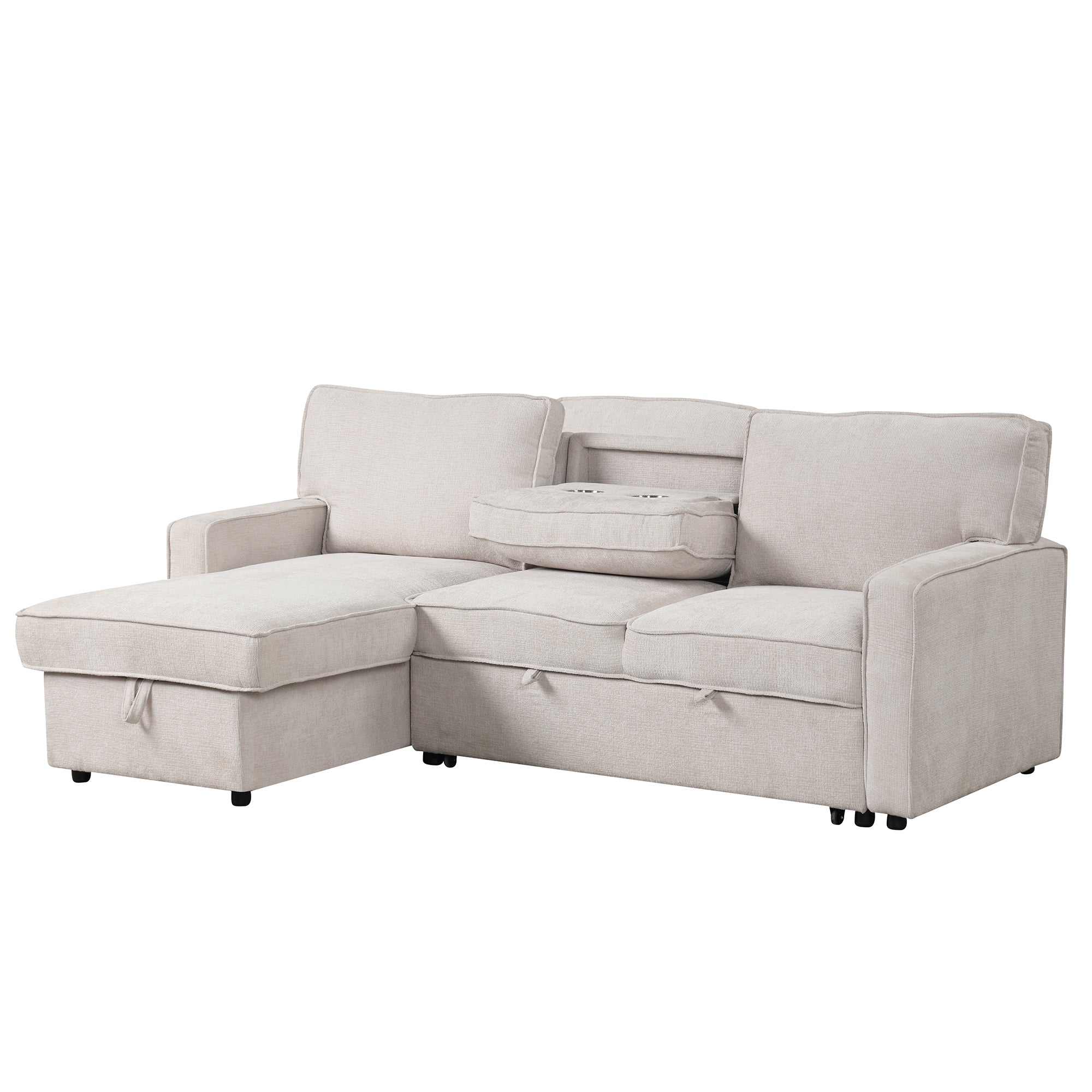 U_STYLE Upholstery Sleeper Sectional Sofa with Storage Space, USB port, 2 cup holders on Back Cushions(same sku; WY000335AAA) - Grand Goldman Shop