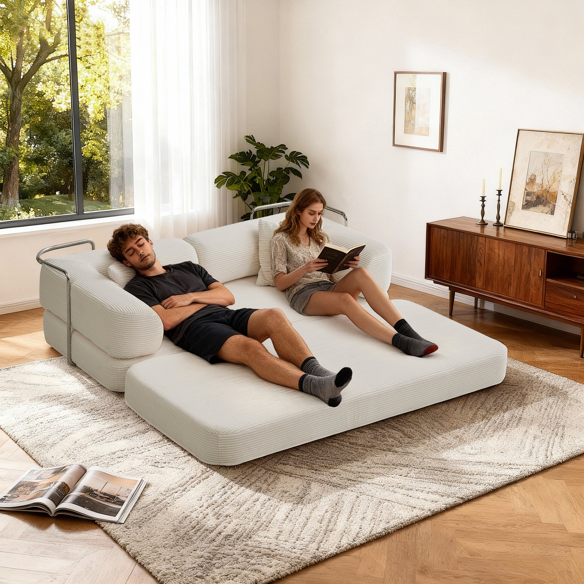 Floor Couch,Compressed Sofa,Convertible Floor Sofa Bed with Convertible Blanket Pillow,Enhanced frame stability,Comfy Couch Lounge Sleeper Bed,for Living Room Bedroom - Grand Goldman Shop
