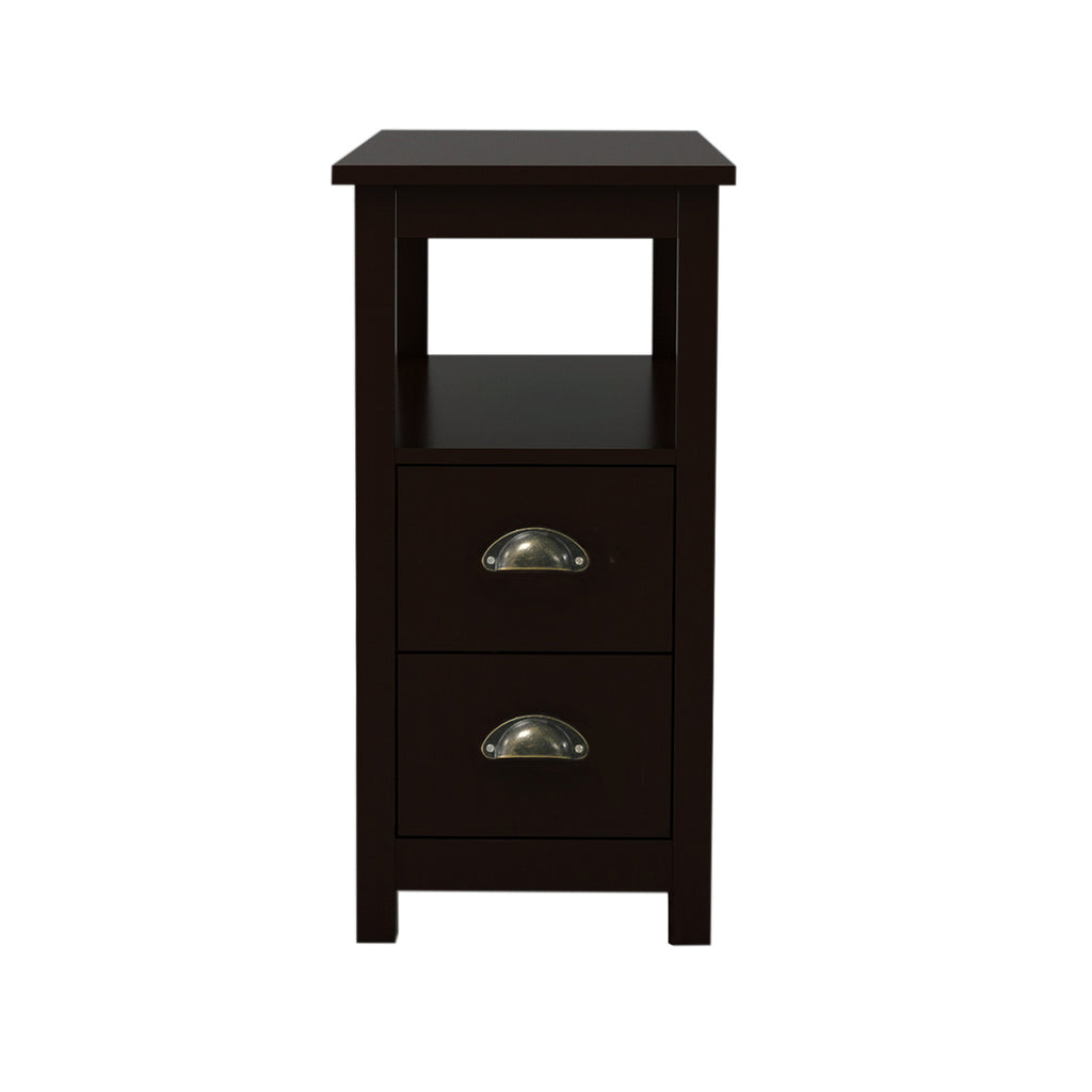 End Table Narrow Nightstand With Two Drawers And Open Shelf-Brown - Grand Goldman Shop