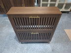 Medieval Modern Walnut Shoe Storage Cabinet With 2 Flip Drawers And Fence Design, 31.5-Inch, Particle Board + MDF - Grand Goldman Shop