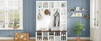 Farmhouse Wooden Hall Tree with 6 Hooks, Walnut Storage Bench with Adjustable Shelves, 4-in-1 Entryway Shoe Cabinet with Cubbies for Mudroom, Living Room, White, 76.7'H (OLD SKU: N721S000044K) - Grand Goldman Shop