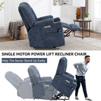 Power Lift Recliner Chair with Massage and Heat for Elderly, Overstuffed Wide Recliners, Heavy Duty Motion Mechanism with USB and Type C Ports, 2 Steel Cup Holders, Blue - Grand Goldman Shop