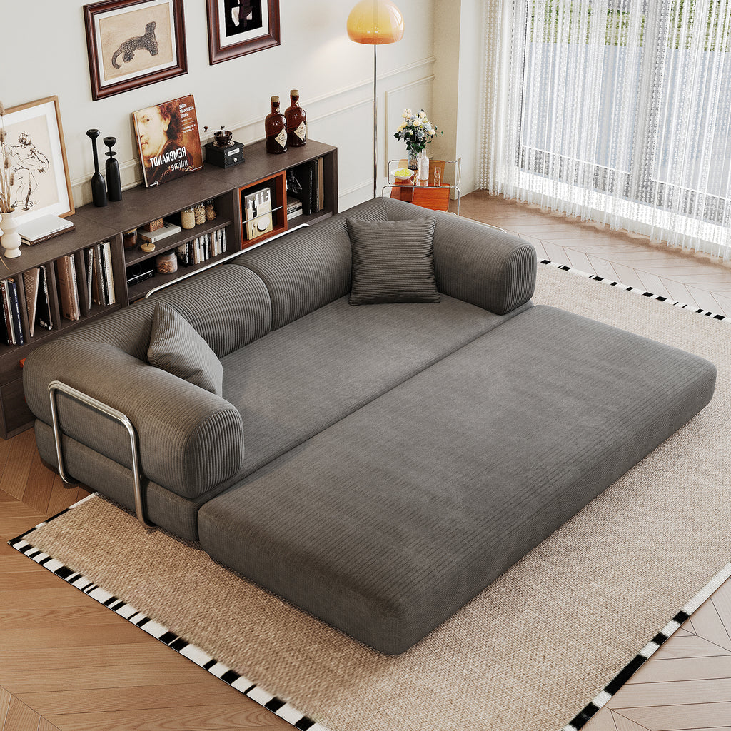 78.8' Compression Sofa,Convertible Floor Sofa Bed-with Pillow Back Support Armrest,Comfy Futon Couch Sleeper Bed,Loveseats Boneless Modular Sectional Sofa,Corduroy fabric,for Living Room,Bedroom,Grey - Grand Goldman Shop