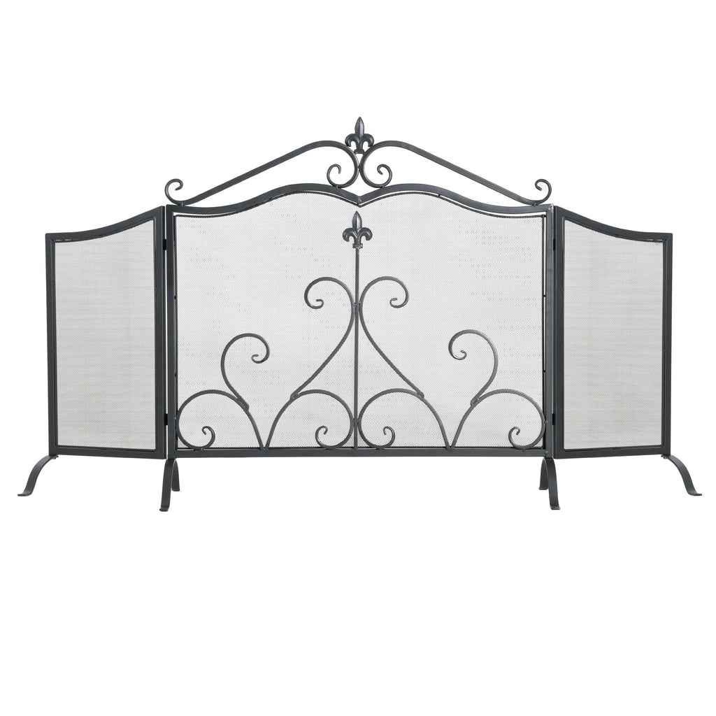 Onyx 3-Panel Iron Fireplace Screen 54' x 31.5', Black Finish - Grand Goldman Shop