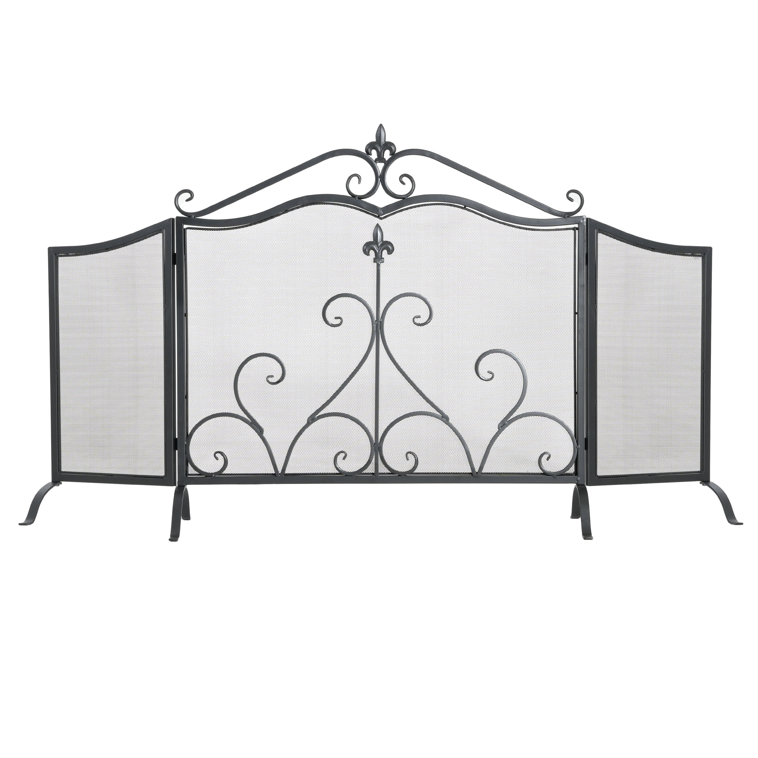 Onyx 3-Panel Iron Fireplace Screen 54' x 31.5', Black Finish - Grand Goldman Shop