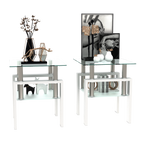 Set of 2, Modern Tempered Glass Tea Table Coffee Table End Table, Square Table for Living Room, Transparent/White - Grand Goldman Shop