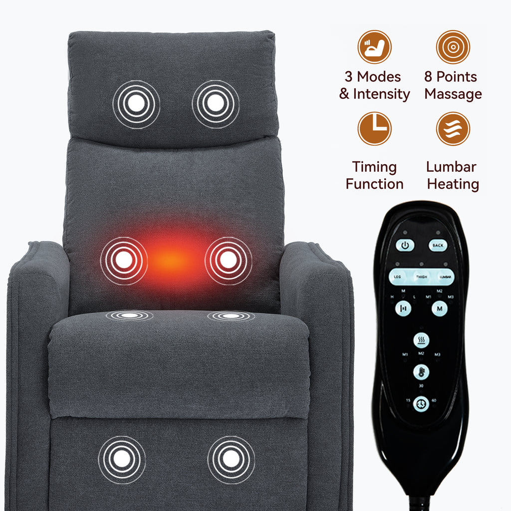 Heat Massage Manual Recliner Chair with Rocker and Swivel in Fabric for Living Room, Grey - Grand Goldman Shop