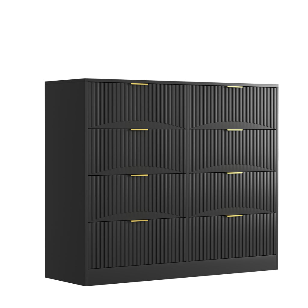 Modern 8 Drawers Dresser Chests for Bedroom,47.2' Wide Wood Chest of Drawers with Gold Metal Handle,Drawer Organizer for Bedroom,Living Room,Hallway and Entryway,Black - Grand Goldman Shop