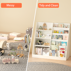 Kids Bookshelf and Toy Storage Organizer, Multifunctional 4-Tier White Wooden Bookcase with Toy Bin for Nursery, Playroom, or