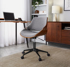 Contemporary Office Chair in Black Metal, Walnut Wood, and Grey Fabric - Grand Goldman