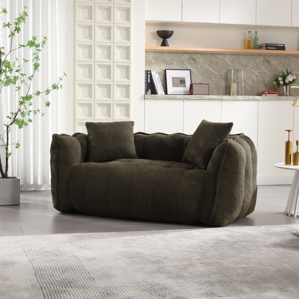 Cozy Beanbag Chair with High Resilience Foam Core for Two - Olive Green Chenille, 66x35x25 inches - Grand Goldman Shop