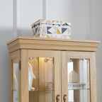 Lighted Glass Curio Display Cabinet,Display Cabinet,Glass Storage Cabinet Glass Wine cabinet Wood Frame Toy Display for Living Room, Kitchen, Pantry light bulb included Light oak - Grand Goldman Shop