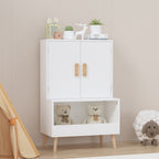 Kids Toy Storage Cabinet with Doors and Open Shelf, White Modern Wooden Organizer with Natural Wood Legs, Toddler Bookshelf f