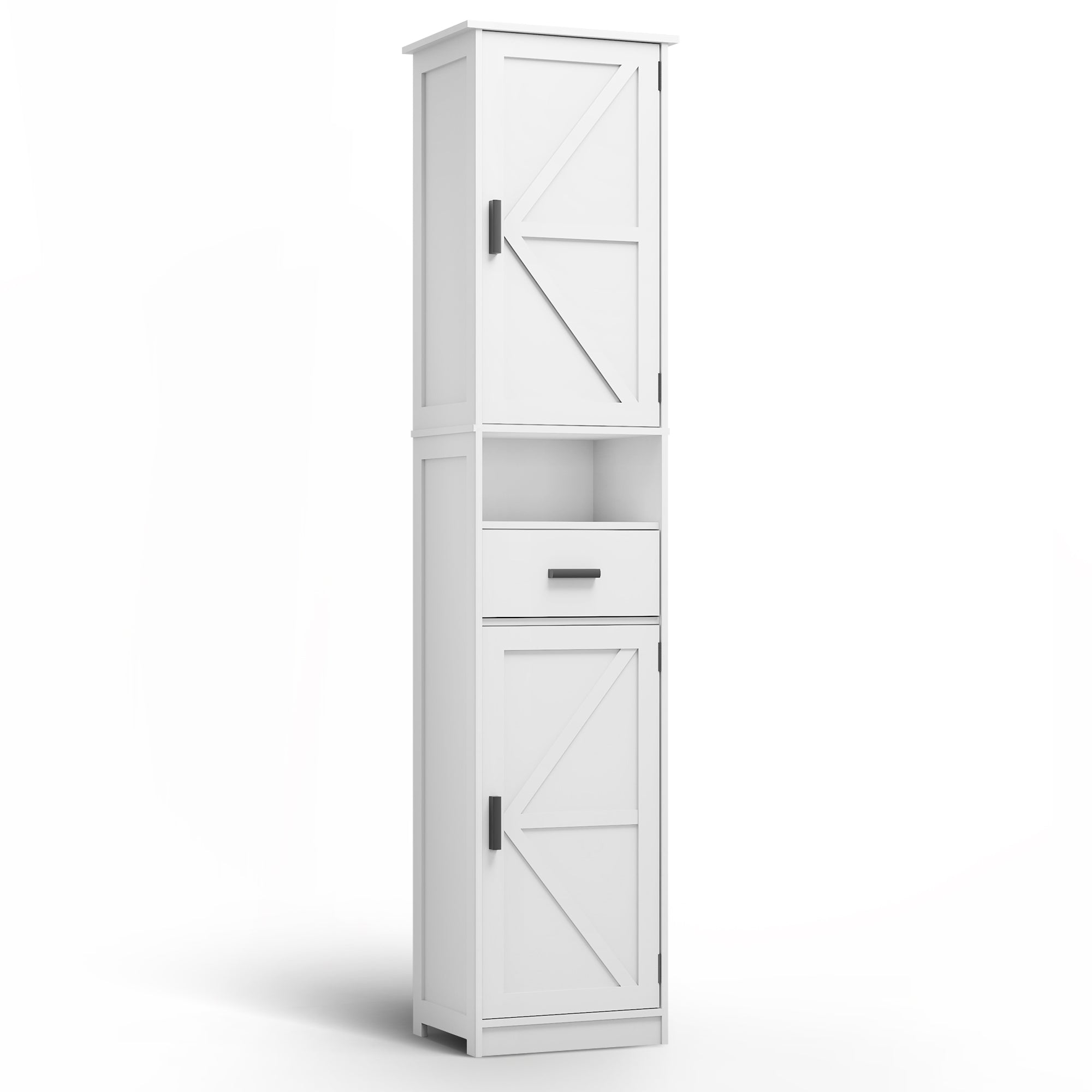 69' H Tall Bathroom Storage Cabinet with 2 Barn Doors and 1 Drawer, Narrow Storage Unit, Adjustable Shelves,Floor Cabinet for Bathroom, Living Room, Entryway,Kitchen,(White) - Grand Goldman Shop