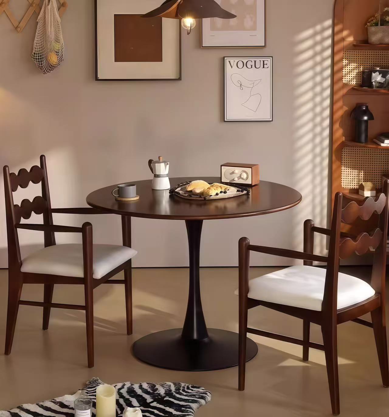 (Walnut Color) Round Table, ∅31.5'' Modern Dining Table, Dining Table,MDF Top and Steel Base Tulip Round Kitchen Table,Kitchen Table, Mid Century Coffee Table for Living Room, Oval Dining Table - Grand Goldman Shop