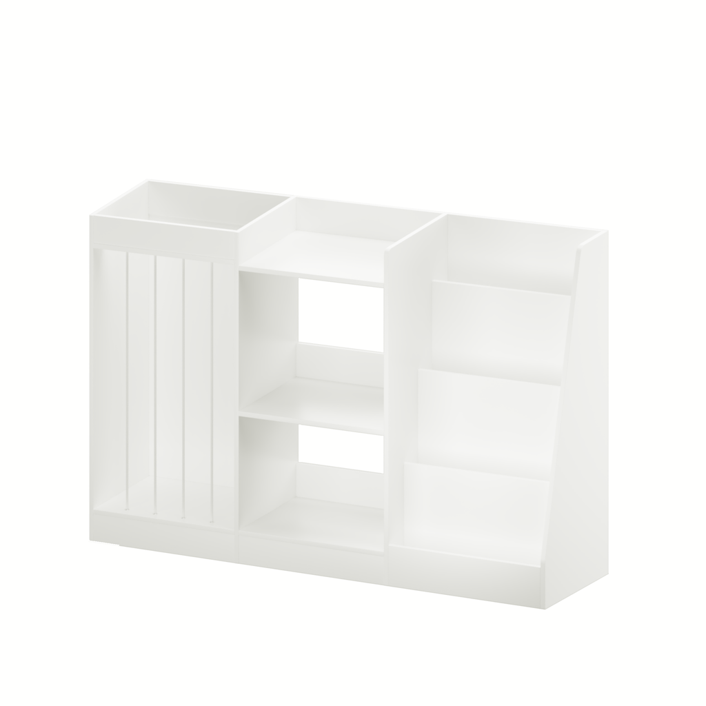 Stylish 3-in-1 Kids Bookshelf and Toy Storage, 4-Tier Book Shelf for Kids Rooms, Sling Baby Bookcase with Stuffed Animal Stor