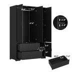 4 Doors Wardrobe Closet with Mirror, LED Wardrobe with Doors and 2 Drawers, Wooden Wardrobe Storage Cabinet with Hanging Rod, Adjustable Shelves, Black - Grand Goldman Shop