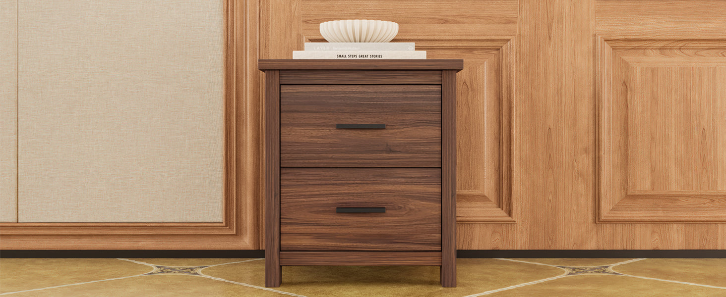 4PCS Bedroom Sets, Wooden Queen Size Bed Frame with Storage Headboard and Charging Station, 2 Nightstands with 2 Drawers, 1 Dresser with 5 Drawers, Walnut(old SKU HL000102AAD) - Grand Goldman Shop