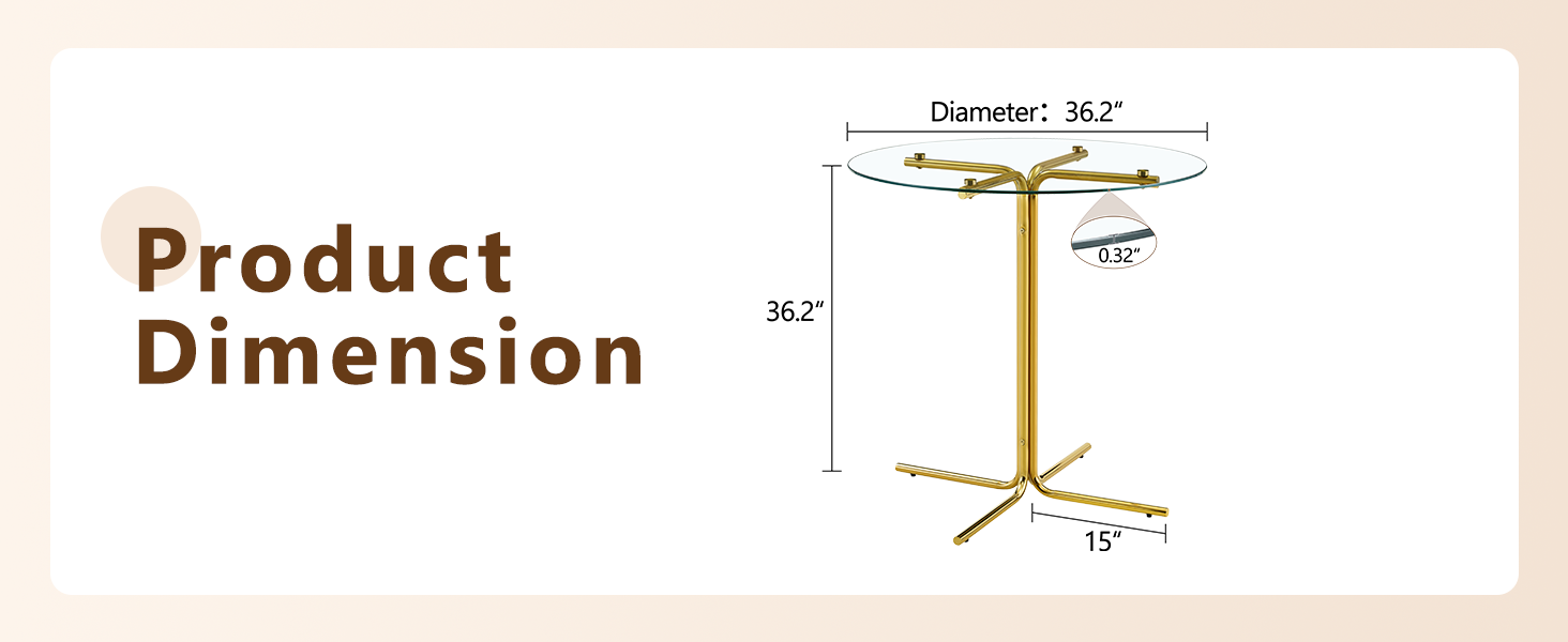 Round glass bar high table, 36 inch round bar table, tempered glass tabletop, sturdy gold chrome plated four column support, suitable for transparent round bar tables in small spaces, kitchens - Grand Goldman Shop