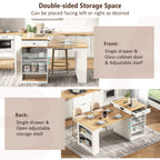 K&K 59.5' Kitchen Island with Extendable Dining Table, Kitchen Storage Table with Double-sided Storage, Kitchen Island with 2 Drawers, Power Outlet, Side Open Shelves, for Kitchen, Dining Room, White - Grand Goldman Shop