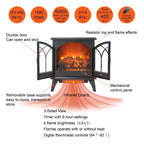 Classical 24-Inch 3D Flame Electric Infrared Quartz Fireplace Stove with Remote Control, Antique Black, Tempered Glass & Sheet Metal - Grand Goldman Shop