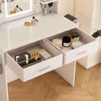 Elegant LED Mirror Vanity Dressing Table with Adjustable Lights, Drawers & Storage, White MDF, 27.56 x 15.75 Inches - Grand Goldman Shop