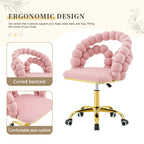Pink Velvet Bubble Vanity Chair with Gold Base, 360° Swivel Height Adjustable Ergonomic Accent Chair, Cute Rolling Desk Chair