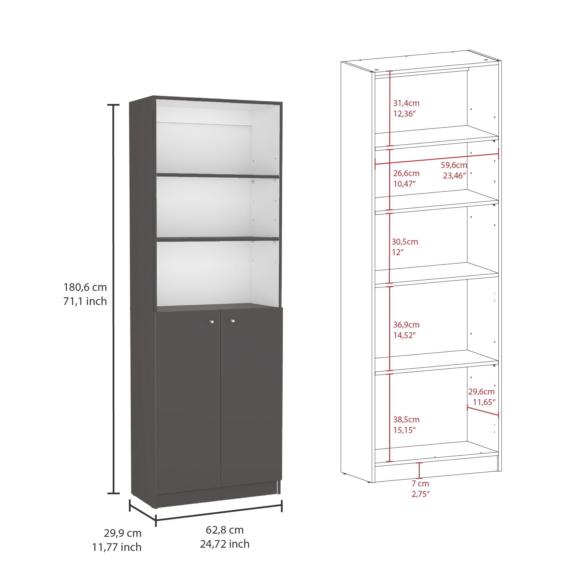 June 3 Piece Home Bookcase set, 60' Wide with 13 Shelves and 2-door Cabinet ,  Living Room Set  Matt Gray / White | Premium H