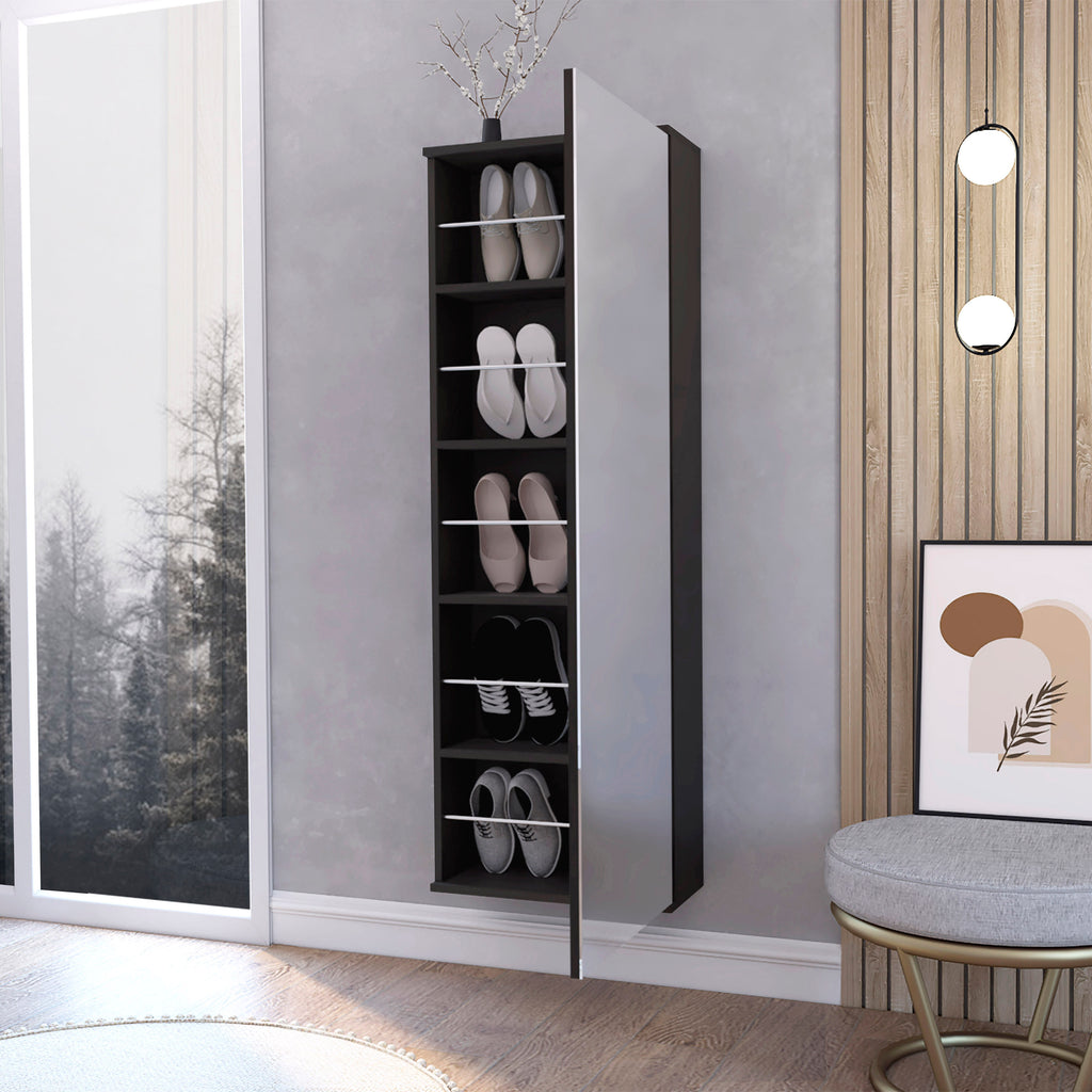 Wall Mounted Shoe Rack With Mirror Chimg, Single Door, Black Wengue Finish - Grand Goldman Shop